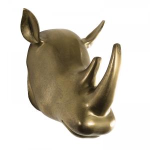 Escultura de rinoceronte de aluminio dorado