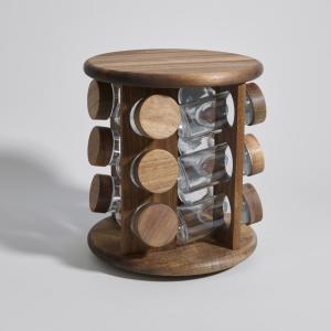 Especiero giratorio de madera de acacia y 12 botes de vidrio