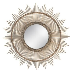 Espejo con forma de sol trenzado de bambú  gris