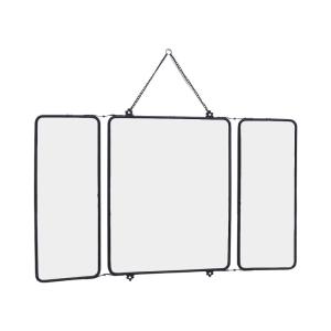 Espejo de barbero tríptico de metal negro con cadena