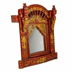 Espejo de madera acabado artesanal Marrón 59x51x10h cm