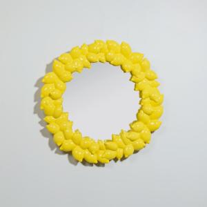 Espejo de pared con limones de resina amarilla, Ø 57 cm