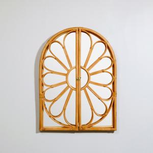 Espejo de pared estilo ventana en arco, de ratán trenzado,…
