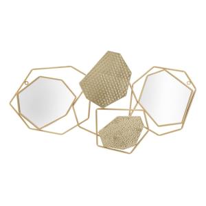 Espejo de pared geométrico de metal dorado 91x4x52 cm