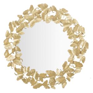 Espejo de pared redondo con hojas de metal dorado ø cm 87x2…
