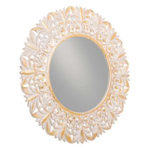 Espejo de pared redondo de madera tallada acabado artesanal…