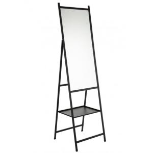 Espejo de pie de 160 cm con estante de metal negro