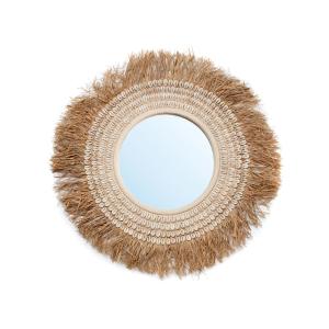 Espejo de rafia y concha en marrón y blanco 75x75x5 cm