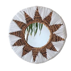 Espejo decorativo de algodón blanco y fibra natural 50 cm