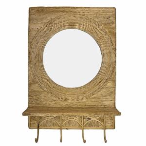 Espejo decorativo natural con bandeja y perchas 45 x 65 cm