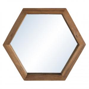 Espejo hexagonal de madera de teca reciclada de 30x26 cm