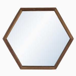 Espejo hexagonal de madera de teca reciclada marrón de 50x4…