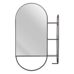 Espejo ovalado con estante negro de metal y cristal de 51x1…