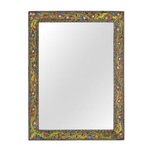 Espejo rectangular con marco de madera de mango floreado