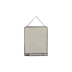 Espejo rectangular de metal negro con estante y cadena