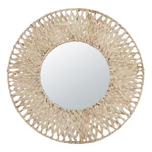 Espejo redondo con marco de fibras vegetales trenzadas beig…