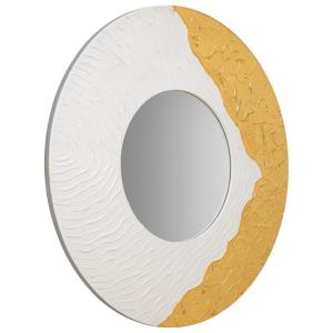 Espejo redondo de madera con relieve blanco