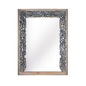 Espejo tallado a mano en madera de mango con acabado bicolor