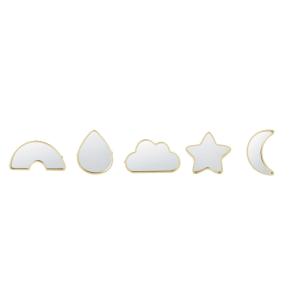 Espejos de nube, arcoíris, estrella, luna y gota en dorado…