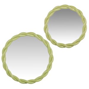 Espejos redondos de resina trenzada verde (x2) D. 30