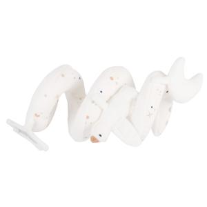 Espiral de actividades para bebé en blanco, beige y azul