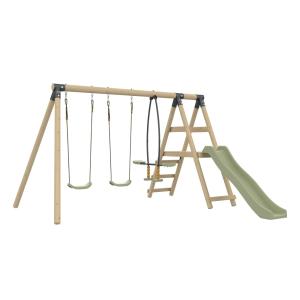 Estación 2 columpios y opuestos madera marrón H190cm