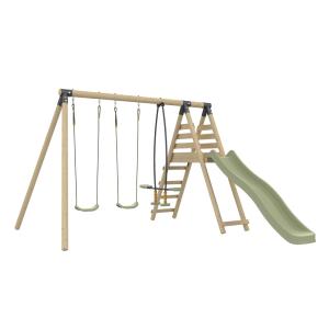 Estación 2 columpios y opuestos madera marrón H224cm