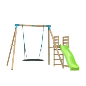 Estación de columpios y tobogán nido madera marrón H243cm