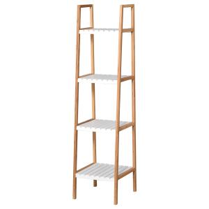 Estantería de baño 35x36x138.5 cm blanco, bambú natural
