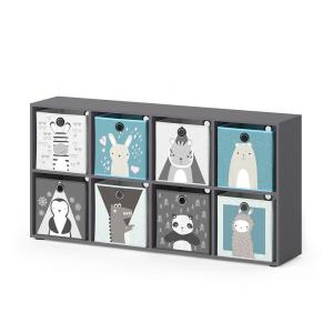 Estantería infantil 143 x 72 cm con 8 cajas plegables, gris