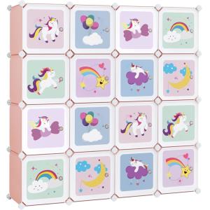 Estantería infantil con 16 cubos de color rosa