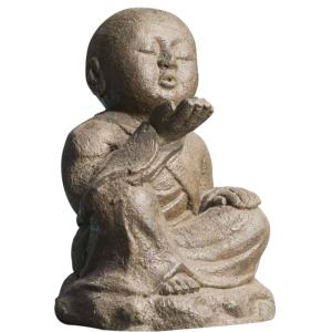 Estatua de jardín monje shaolín feliz pátina marrón envejec…
