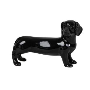 Estatua de perro salchicha de dolomita negra Alt. 10 cm