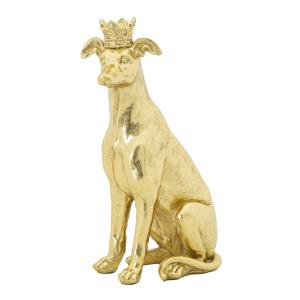 Estatua de perro sentado con corona de resina dorada 20x12,…