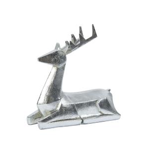Estatua decorativa de ciervo sentado en poliresina plateada…