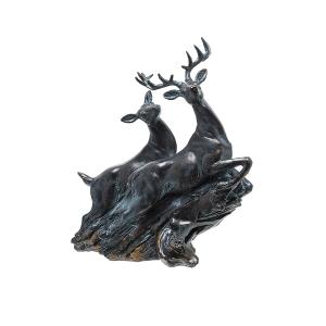 Estatua decorativa de ciervo y cierva de escayola negra h30