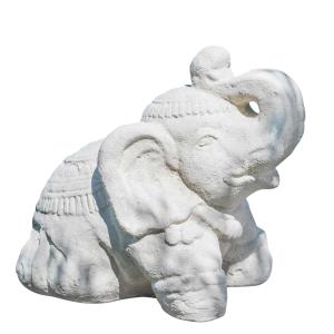 Estatua elefante sentado 40 cm blanco crema