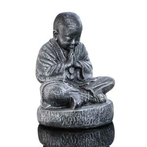 Estatua monje shaolin sentado gris con pátina 40 cm