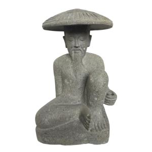 Estatua pescador japonés de piedra volcánica 80 cm