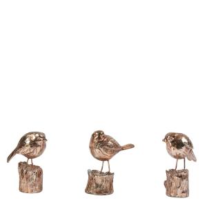 Estatuas de aves sobre tronco de madera en metal cobrizo h11