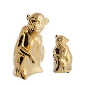 Estatuas monos de gres decorativas doradas h30