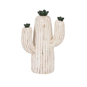 Estatuilla cactus de cerámica blanca y verde, altura 22 cm