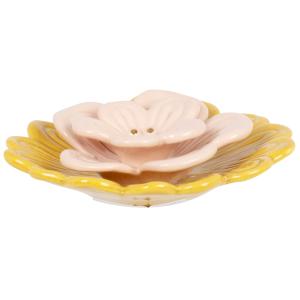 Estatuilla de flor de gres rosa y amarillo D12 cm