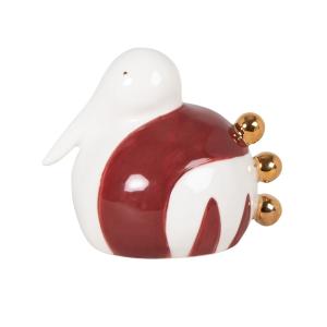 Estatuilla de pájaro rojo, dorado y blanco en porcelana Alt…