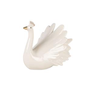 Estatuilla de pavo real de porcelana color crudo y oro Alt1…