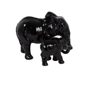 Estatuilla elefantes de gres negro, altura 15 cm