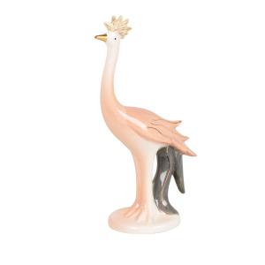 Estatuilla garza de porcelana rosa y verde, altura 20 cm
