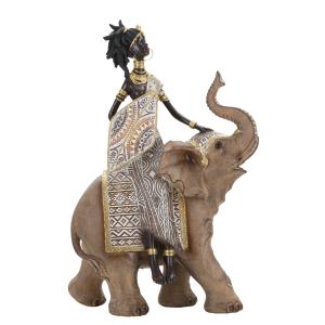 Estatuilla masai con elefante de resina marrón 22,5x12x32,5…