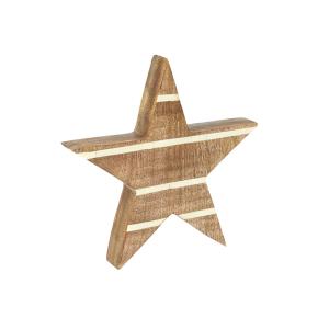 Estrella decorativa en madera de mango y crema h23