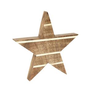 Estrella decorativa en madera de mango y crema h29